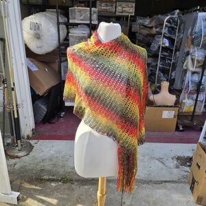 Just Jamie Multicolor Open Weave Fringe Shawl Wrap Scarf Lightweight